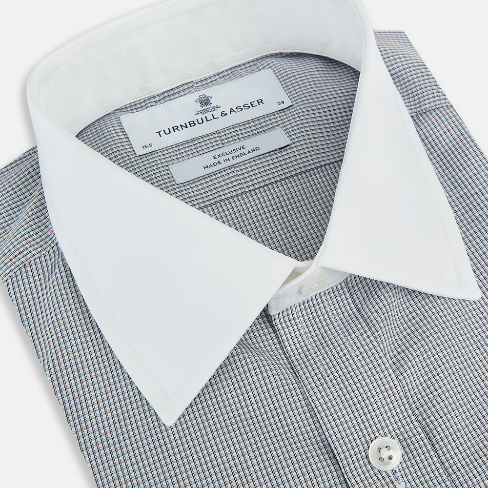 Navy Micro-Tattersall Check Shirt with Constrast T&A Collar and Cuffs 18