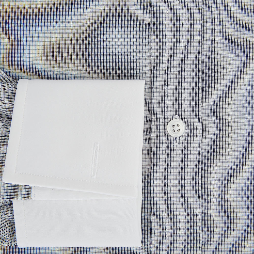 Navy Micro-Tattersall Check Shirt with Constrast T&A Collar and Cuffs 18