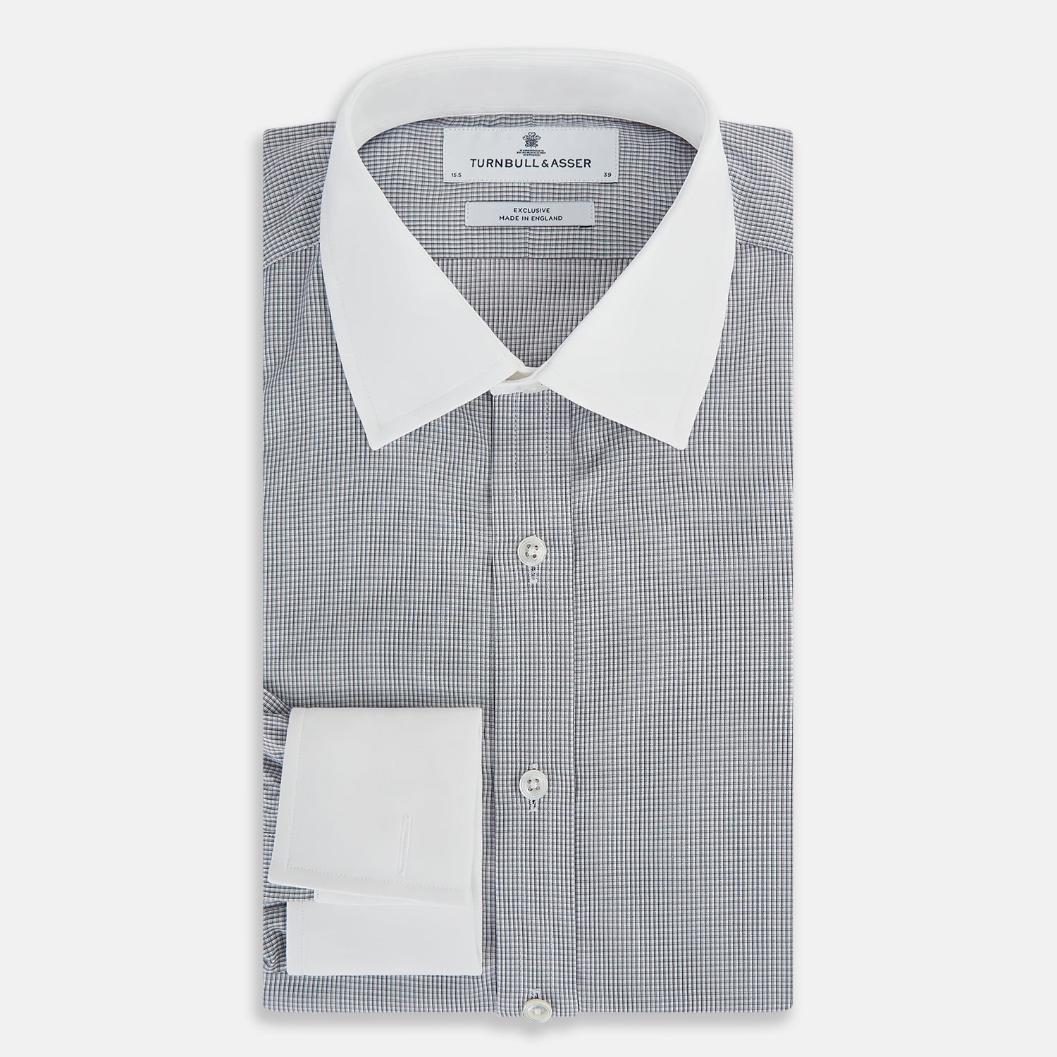 View 5 of product Navy Micro-Tattersall Check Shirt with Constrast T&A Collar and Cuffs 18