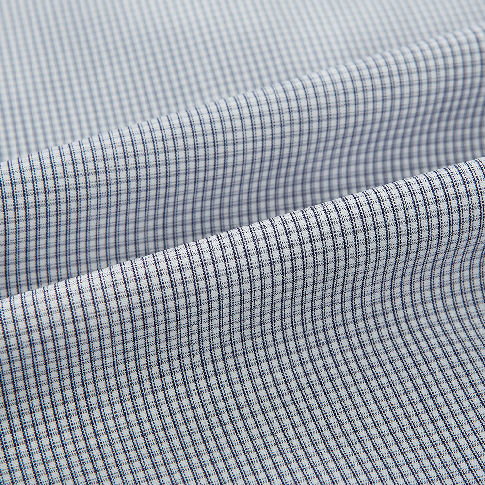 Navy Micro-Tattersall Check Shirt with Constrast T&A Collar and Cuffs 18
