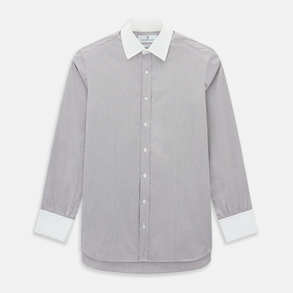 Brown Micro-Tattersall Check Shirt with Contrast T&A Collar and Cuffs