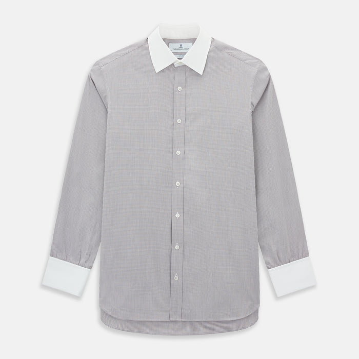 Brown Micro-Tattersall Check Shirt with Constrast T&A Collar and Cuffs
