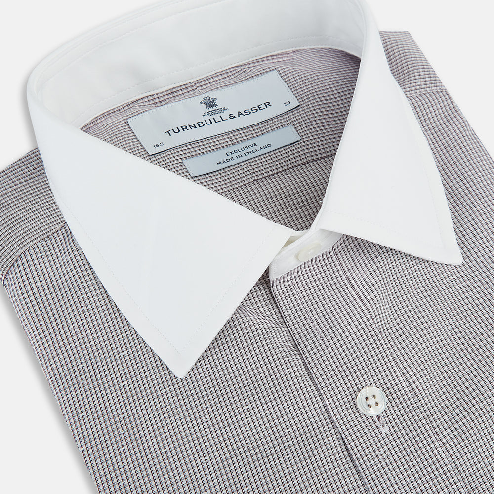 Brown Micro-Tattersall Check Shirt with Constrast T&A Collar and Cuffs 19