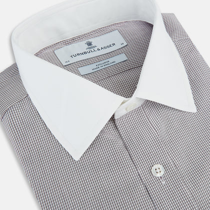 Brown Micro-Tattersall Check Shirt with Contrast T&A Collar and Cuffs Image 1