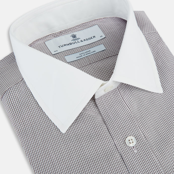 Brown Micro-Tattersall Check Shirt with Constrast T&A Collar and Cuffs Image 1