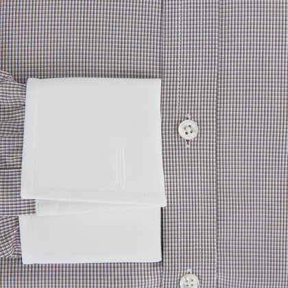 Brown Micro-Tattersall Check Shirt with Contrast T&A Collar and Cuffs Image 3