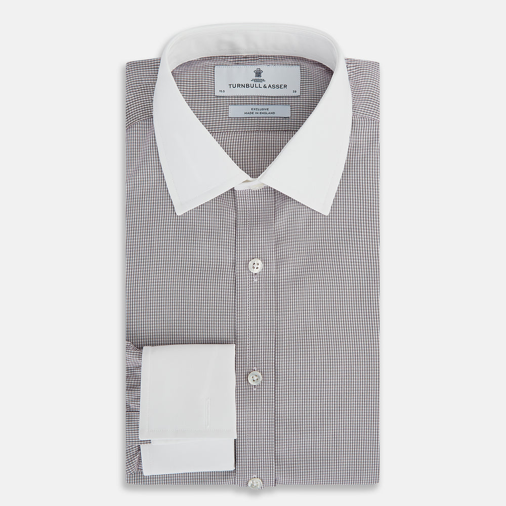 Brown Micro-Tattersall Check Shirt with Constrast T&A Collar and Cuffs 19