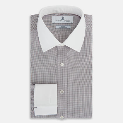 Brown Micro-Tattersall Check Shirt with Contrast T&A Collar and Cuffs Image 4