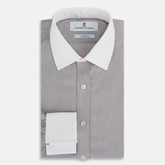 Brown Micro-Tattersall Check Shirt with Constrast T&A Collar and Cuffs Image 4