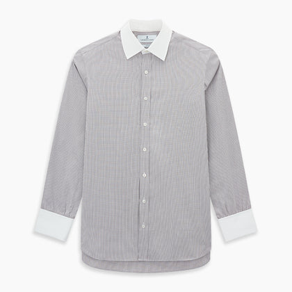 Brown Micro-Tattersall Check Shirt with Contrast T&A Collar and Cuffs Image 6