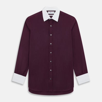Dark Burgundy Pinstripe Shirt With Contrast Collar & Cuffs