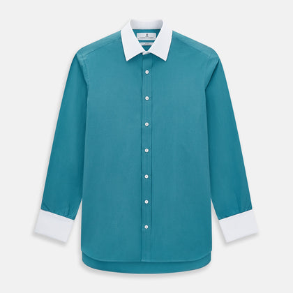 Turquoise Pinstripe Shirt With Contrast Collar & Cuffs