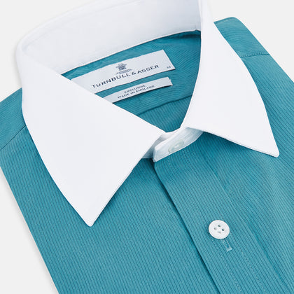 Turquoise Pinstripe Shirt With Contrast Collar & Cuffs