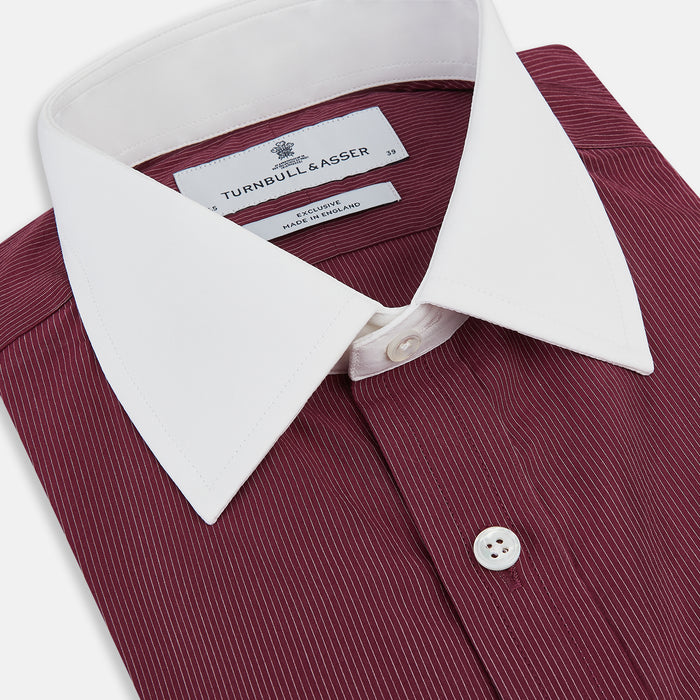 Wine Pinstripe Shirt With Contrast Collar & Cuffs Image 1