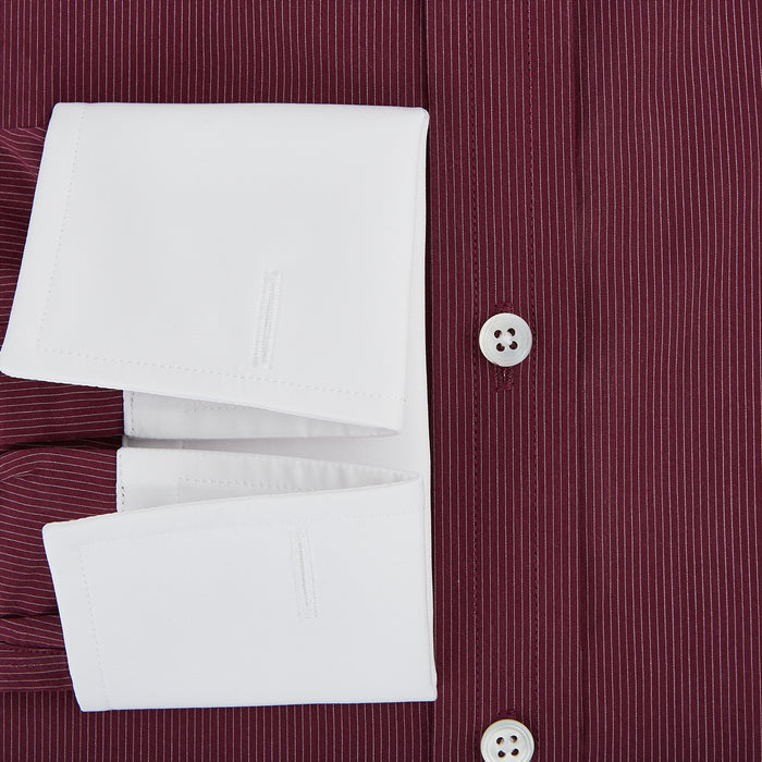 Wine Pinstripe Shirt With Contrast Collar & Cuffs Image 3