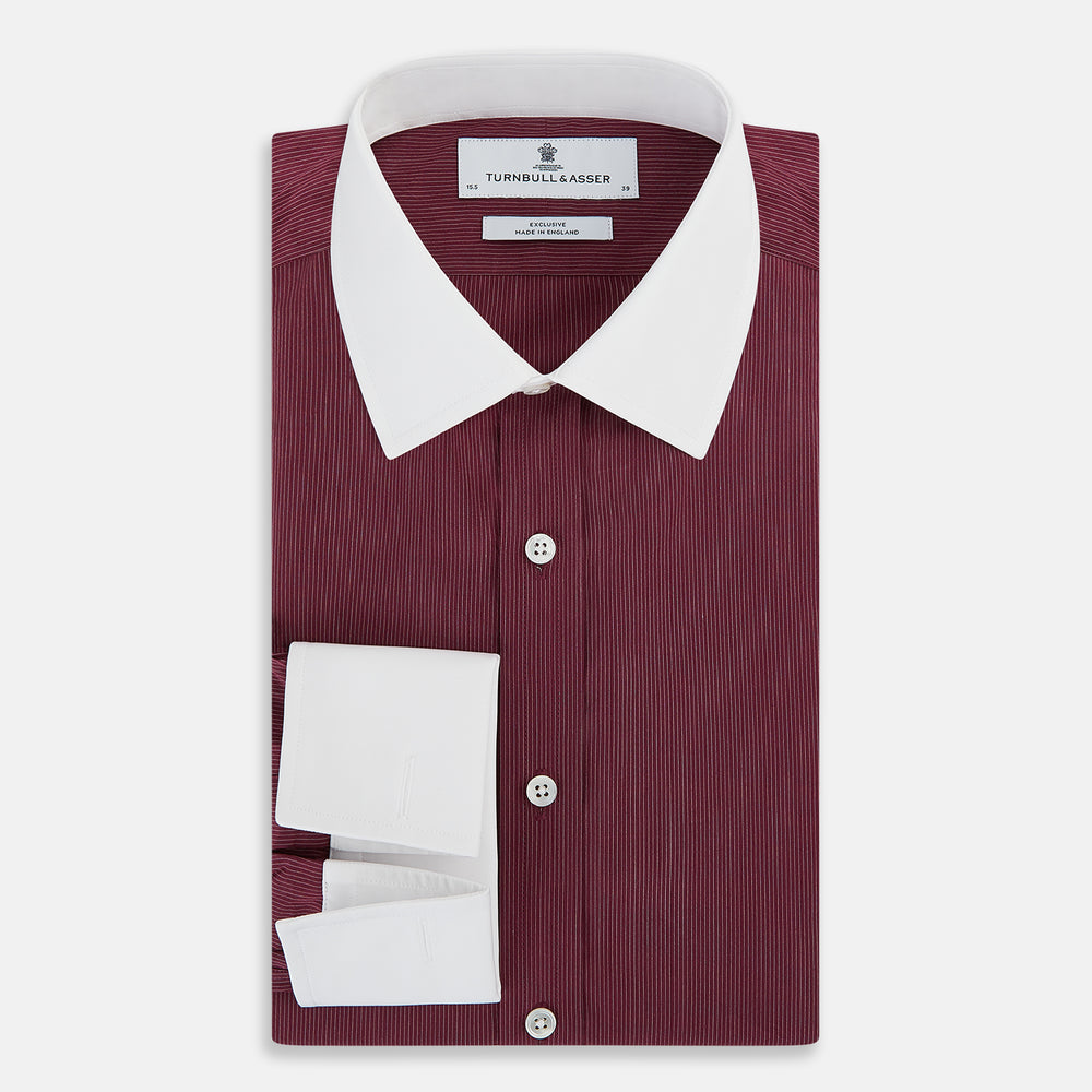 Wine Pinstripe Shirt With Contrast Collar & Cuffs 19