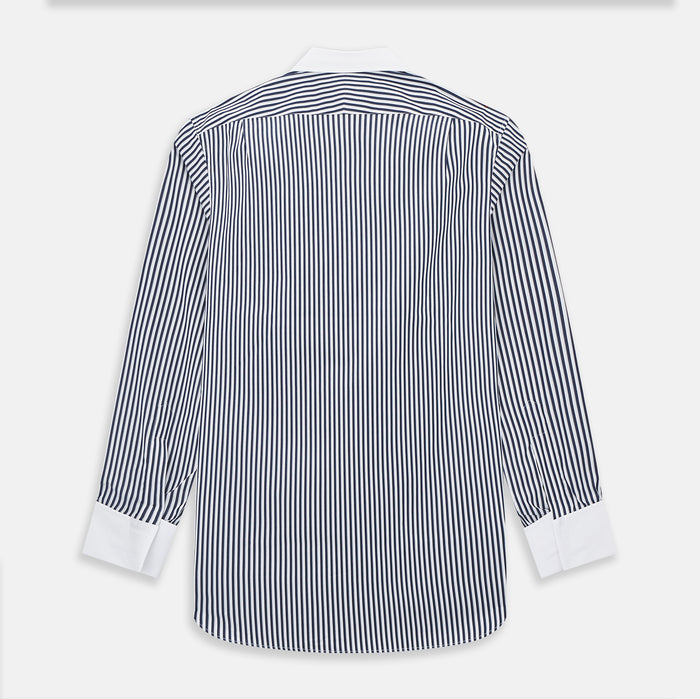 Double Stripe Navy Classic Contrast Collar Regular Fit Shirt in Cotton Image 2