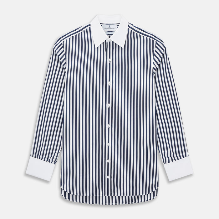 Regency Stripe Navy Classic Contrast Collar Regular Fit Shirt in Cotton