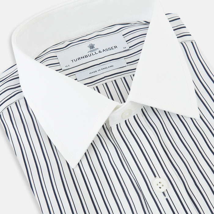 Fancy Stripe Navy Classic Contrast Collar Regular Fit Shirt in Cotton Image 1