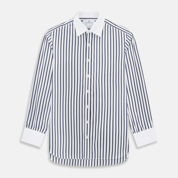 Shadow Stripe Navy Classic Contrast Collar Regular Fit Shirt in Cotton
