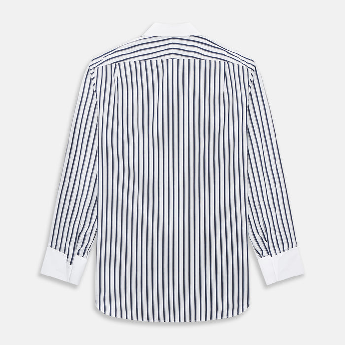 Shadow Stripe Navy Classic Contrast Collar Regular Fit Shirt in Cotton Image 2