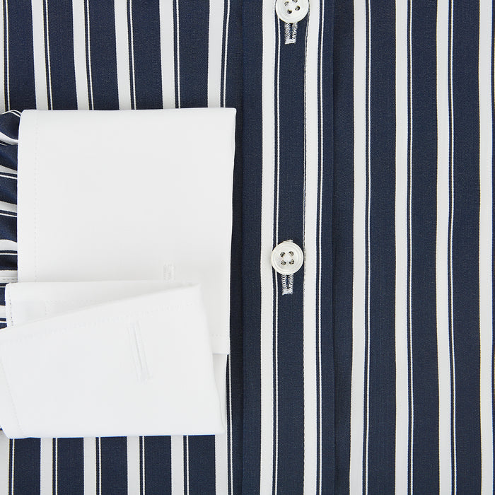 Double Stripe White Classic Contrast Collar Regular Fit Shirt in Cotton Image 3