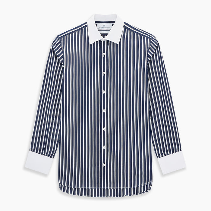 Double Stripe White Classic Contrast Collar Regular Fit Shirt in Cotton Image 6