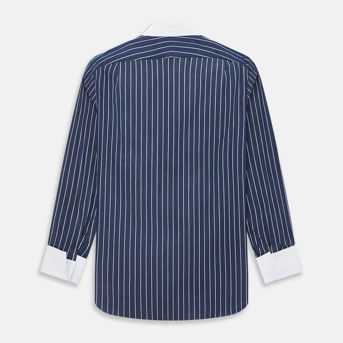 Bar Stripe Navy Classic Contrast Collar Regular Fit Shirt in Cotton Image 2