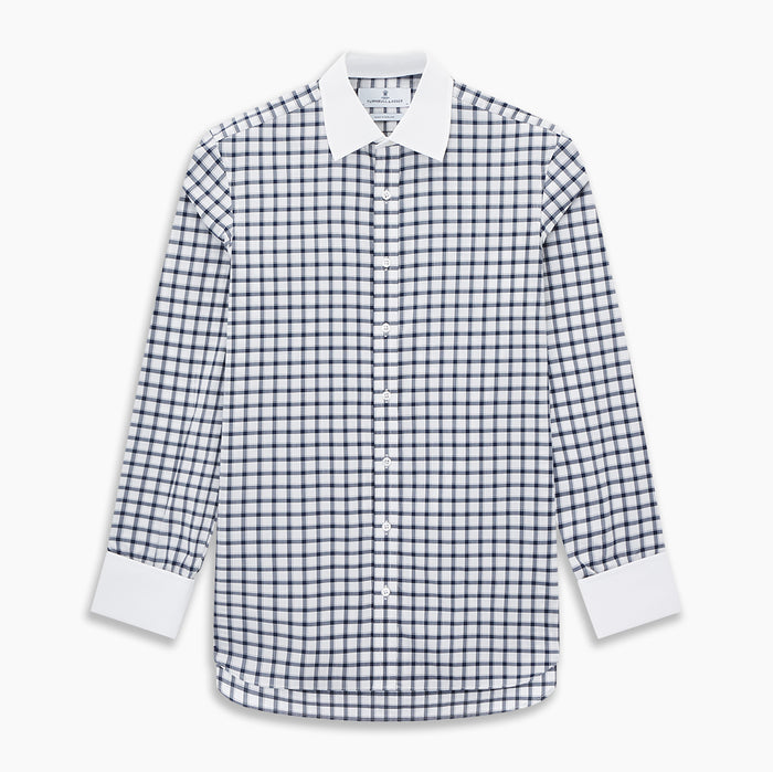 Tattersall Check Navy Classic Contrast Collar Regular Fit Shirt in Cotton Image 6