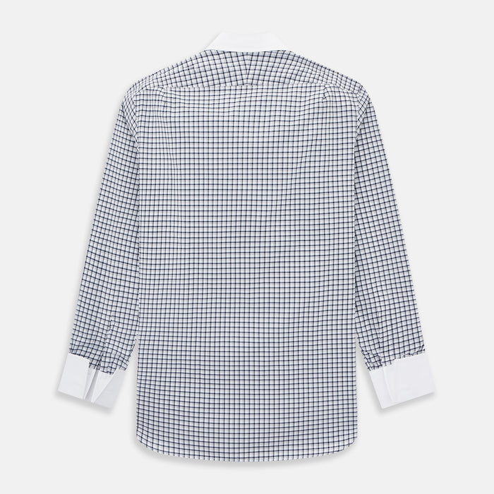 Double-Track Check Navy Classic Contrast Collar Regular Fit Shirt in Cotton Image 2
