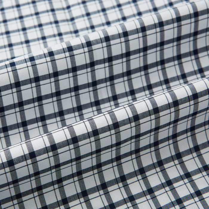 Double-Track Check Navy Classic Contrast Collar Regular Fit Shirt in Cotton Image 5
