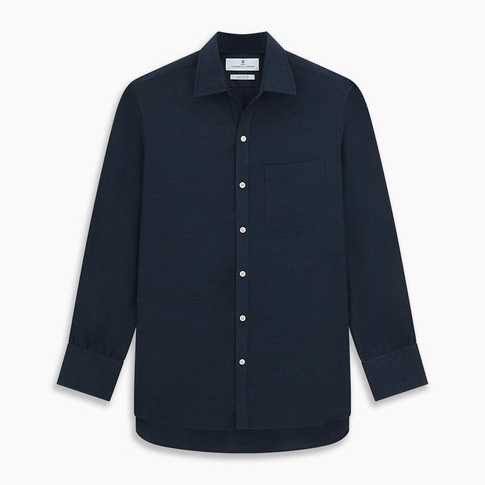 Navy Cotton Cashmere Chelsea Shirt Image 6