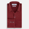 View 5 of product The Turnbull & Asser Burgundy Silk Chelsea Shirt is a long-sleeve, button-up top with a single chest pocket, shown on a white background.