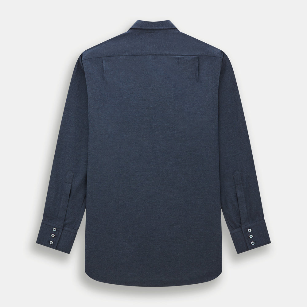 The Navy Chelsea Shirt by Turnbull & Asser is a long-sleeve, button-down flannel with a chest pocket, shown flat on a white background for a classic smart-casual style.