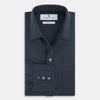 View 4 of product The Navy Chelsea Shirt by Turnbull & Asser is a long-sleeve, button-down flannel with a chest pocket, shown flat on a white background for a classic smart-casual style.