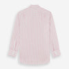 View 6 of product The Turnbull & Asser Pink Multi Track Stripe Chelsea Shirt features long sleeves, an open T&A collar, a left chest pocket, and buttoned cuffs, shown laid flat on a white background.