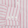 View 3 of product The Turnbull & Asser Pink Multi Track Stripe Chelsea Shirt features long sleeves, an open T&A collar, a left chest pocket, and buttoned cuffs, shown laid flat on a white background.