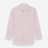 View 1 of product The Turnbull & Asser Pink Multi Track Stripe Chelsea Shirt features long sleeves, an open T&A collar, a left chest pocket, and buttoned cuffs, shown laid flat on a white background.