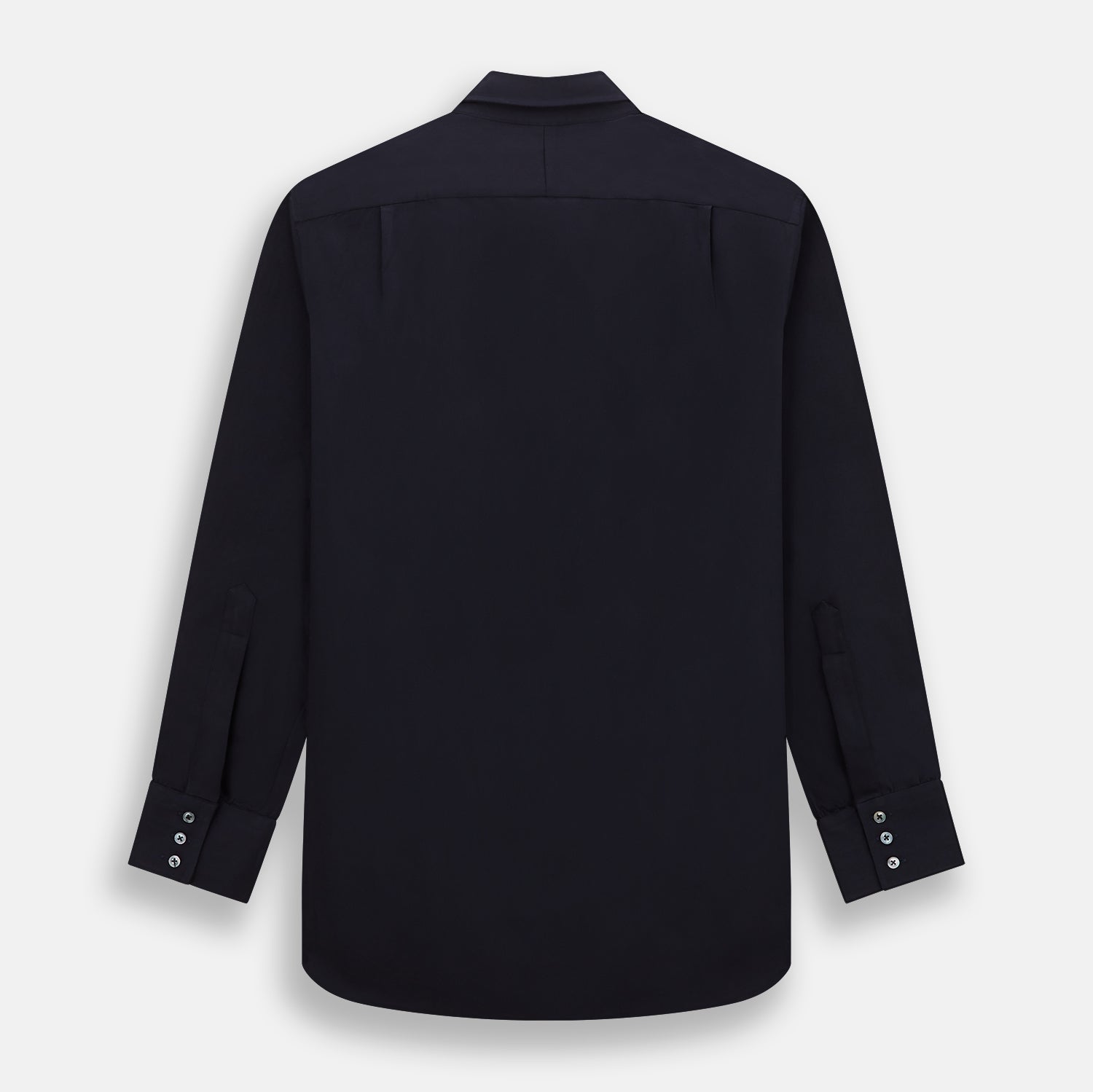 View 3 of product The Turnbull & Asser Navy Twill Chelsea Shirt is a long-sleeve button-up with a collar, front chest pocket, and white buttons, shown against a plain white background.