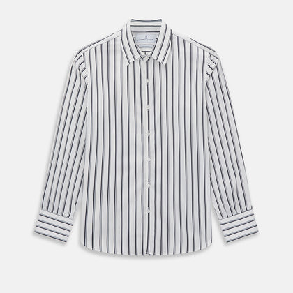 NAVY STRIPED COTTON WESTMINSTER SHIRT