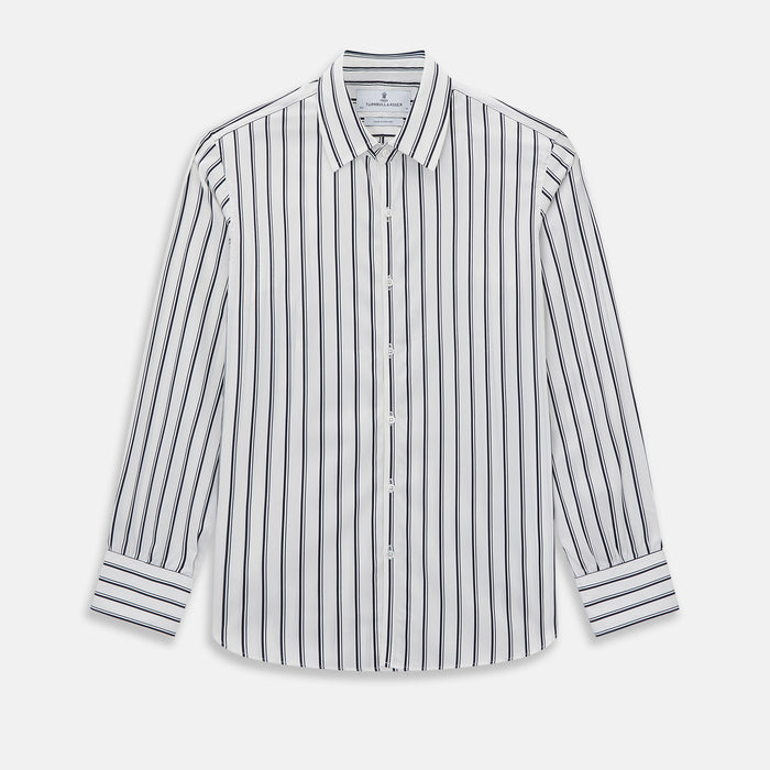 Westminster Double Striped Navy on White Regular Fit Shirt in Cotton