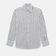 The Turnbull & Asser UK NAVY STRIPED COTTON WESTMINSTER SHIRT features long sleeves, a button-down front, pointed collar, and vertical navy stripes on white for classic British style.