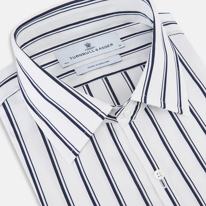 NAVY STRIPED COTTON WESTMINSTER SHIRT Image 1