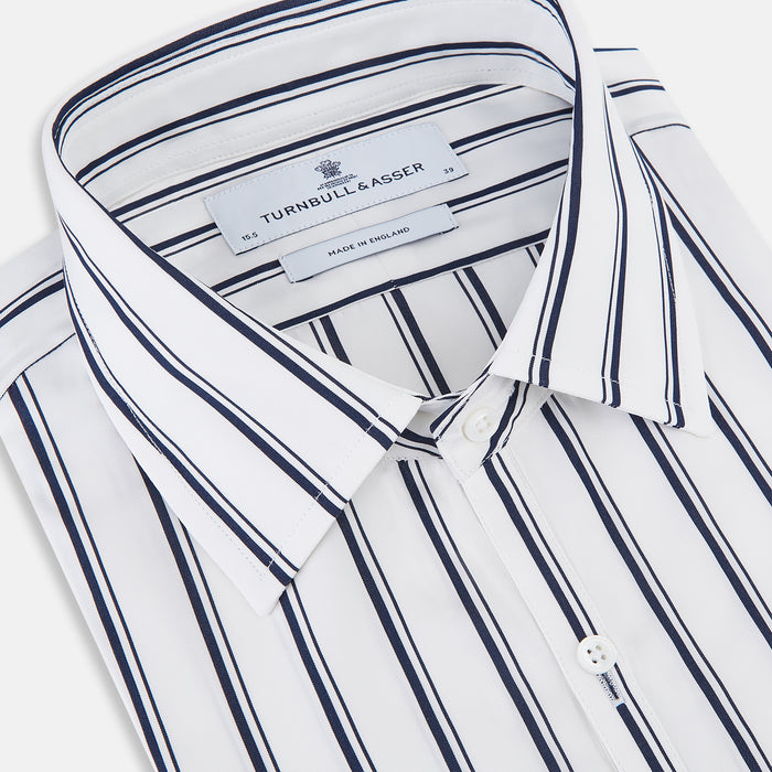 Westminster Double Striped Navy on White Regular Fit Shirt in Cotton Image 1