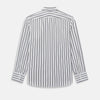 View 3 of product The Turnbull & Asser UK NAVY STRIPED COTTON WESTMINSTER SHIRT features long sleeves, a button-down front, pointed collar, and vertical navy stripes on white for classic British style.