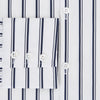 View 4 of product The Turnbull & Asser UK NAVY STRIPED COTTON WESTMINSTER SHIRT features long sleeves, a button-down front, pointed collar, and vertical navy stripes on white for classic British style.