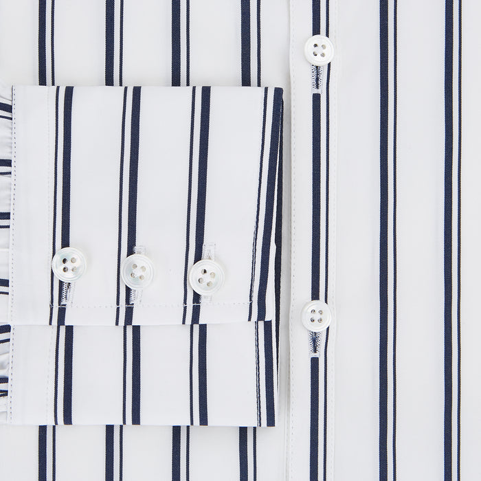 Westminster Double Striped Navy on White Regular Fit Shirt in Cotton Image 3