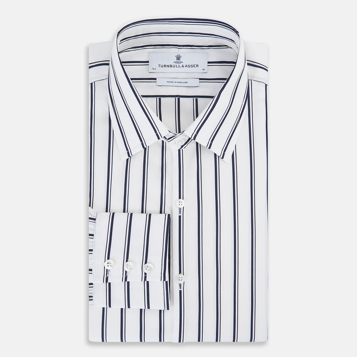 Westminster Double Striped Navy on White Regular Fit Shirt in Cotton Image 4