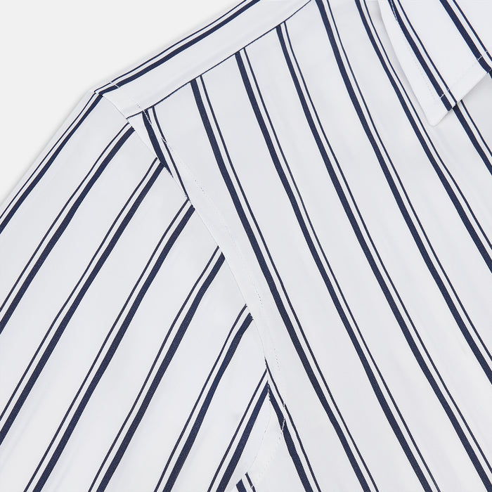 Westminster Double Striped Navy on White Regular Fit Shirt in Cotton Image 5