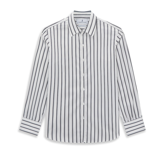 Westminster Double Striped Navy on White Regular Fit Shirt in Cotton Image 8